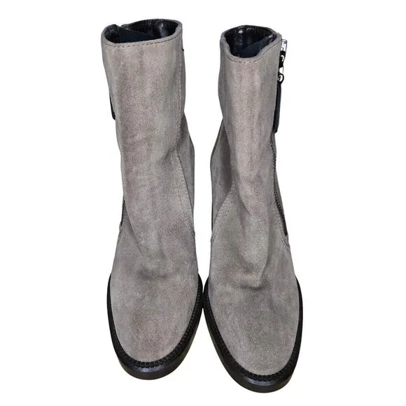Aquatalia women's taupe suede metallic ankle heeled boots Italy 5.5