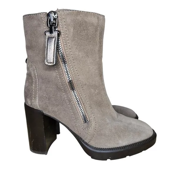 Aquatalia women's taupe suede metallic ankle heeled boots Italy 5.5