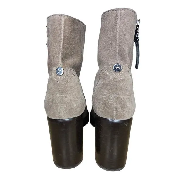 Aquatalia women's taupe suede metallic ankle heeled boots Italy 5.5