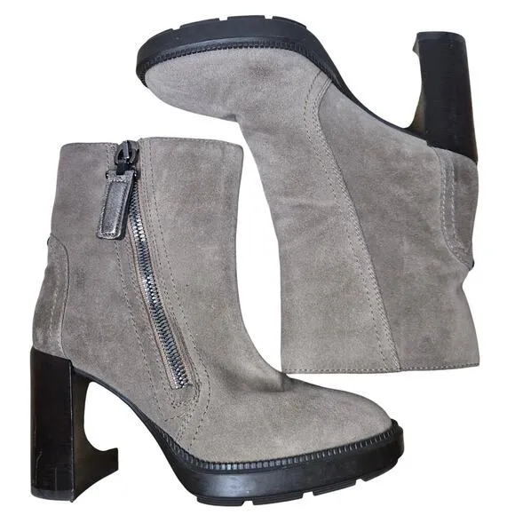 Aquatalia women's taupe suede metallic ankle heeled boots Italy 5.5
