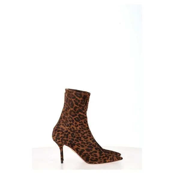 Aquazzura Saint Honore Printed Ankle Boots in Brown Suede