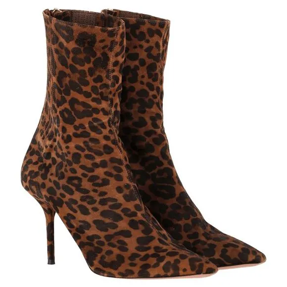Aquazzura Saint Honore Printed Ankle Boots in Brown Suede