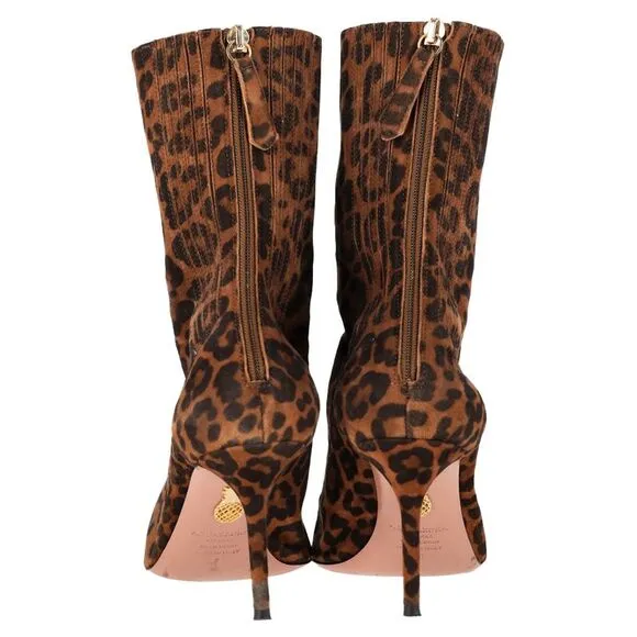 Aquazzura Saint Honore Printed Ankle Boots in Brown Suede