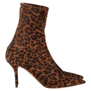 Aquazzura Saint Honore Printed Ankle Boots in Brown Suede