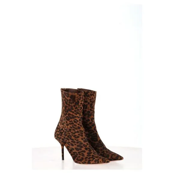 Aquazzura Saint Honore Printed Ankle Boots in Brown Suede