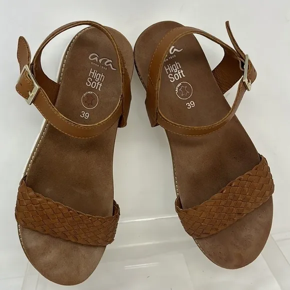 Ara Kopenhagen Sz 39 Platform Cognac Non slip Super Comfortable Sandals