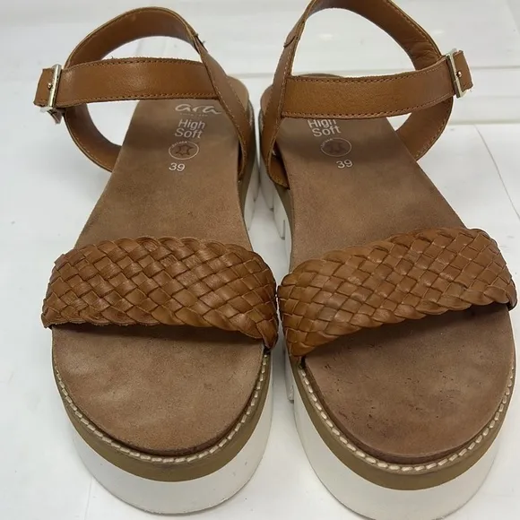 Ara Kopenhagen Sz 39 Platform Cognac Non slip Super Comfortable Sandals