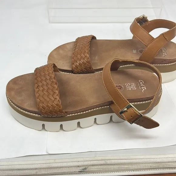 Ara Kopenhagen Sz 39 Platform Cognac Non slip Super Comfortable Sandals