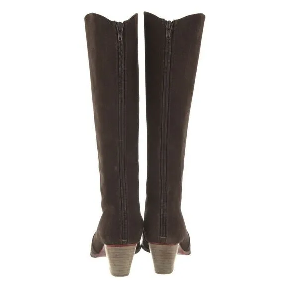 Artemis Womens 40 US 9.5 Block Wood Heel Brown Suede Boots Pointed Toe Rear Zip