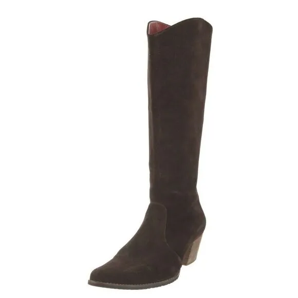 Artemis Womens 40 US 9.5 Block Wood Heel Brown Suede Boots Pointed Toe Rear Zip