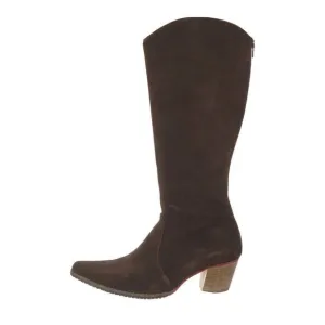 Artemis Womens 40 US 9.5 Block Wood Heel Brown Suede Boots Pointed Toe Rear Zip
