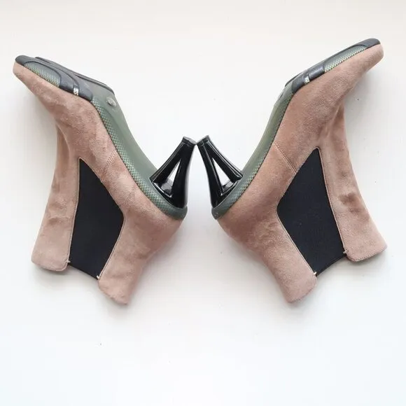 Asgi Beige Suede Leather Square Toe Heeled Chelsea Ankle Boots Booties 7.5