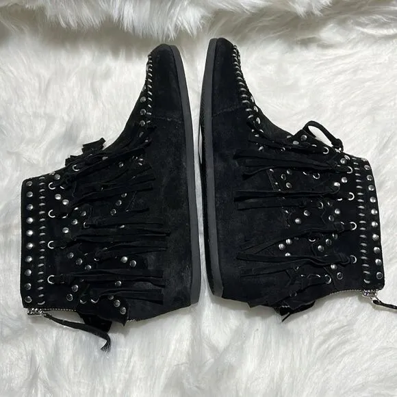ASH Spirit Studded Suede Fringe Ankle Boots Size 39/8-8.5. B66