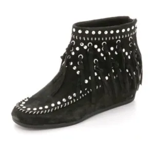ASH Spirit Studded Suede Fringe Ankle Boots Size 39/8-8.5. B66
