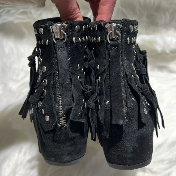 ASH Spirit Studded Suede Fringe Ankle Boots Size 39/8-8.5. B66