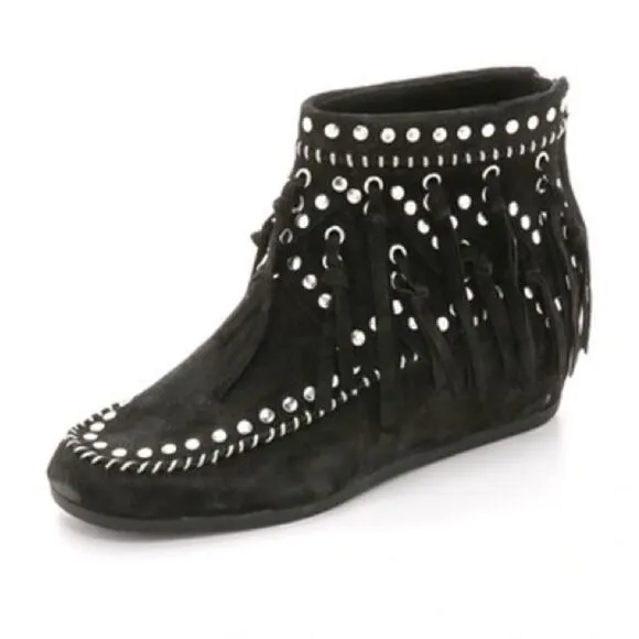 ASH Spirit Studded Suede Fringe Ankle Boots Size 39/8-8.5. B66