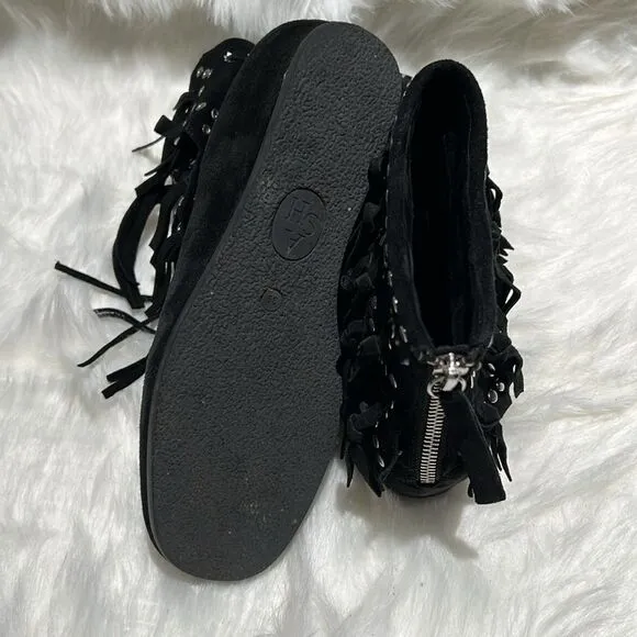 ASH Spirit Studded Suede Fringe Ankle Boots Size 39/8-8.5. B66