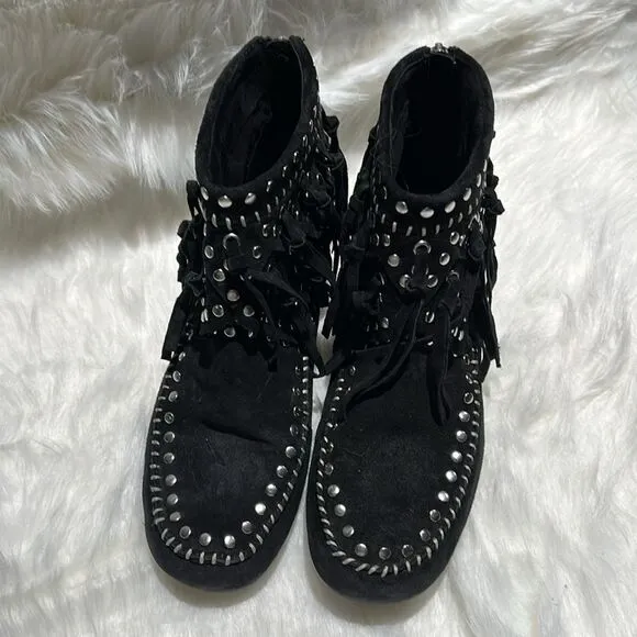 ASH Spirit Studded Suede Fringe Ankle Boots Size 39/8-8.5. B66