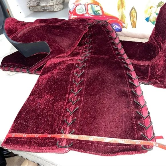 Ashley Stewart Burgundy Suede Elastic Lace Up High Boots Size 11M