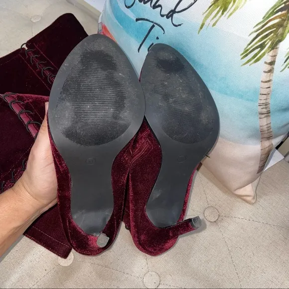 Ashley Stewart Burgundy Suede Elastic Lace Up High Boots Size 11M