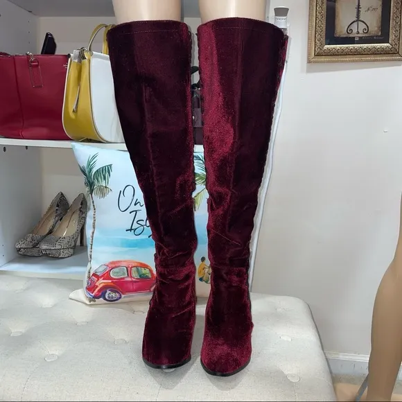 Ashley Stewart Burgundy Suede Elastic Lace Up High Boots Size 11M