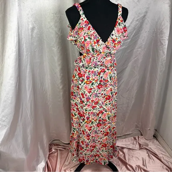 ASTR The Label Wildflower Floral Cutout Midi Dress XS – Sleeveless Open Back