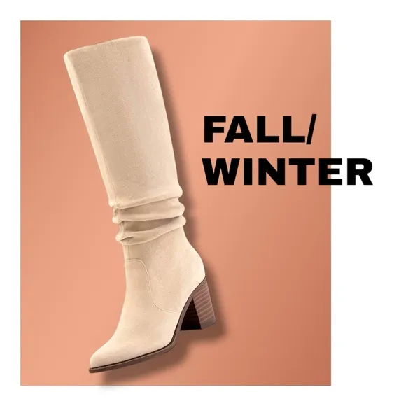 Athlefit Womens Knee High Chunky Heel Faux Suede Pointed Toe Side Zipper Boots