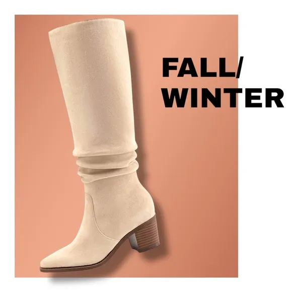 Athlefit Womens Knee High Chunky Heel Faux Suede Pointed Toe Side Zipper Boots