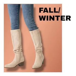 Athlefit Womens Knee High Chunky Heel Faux Suede Pointed Toe Side Zipper Boots