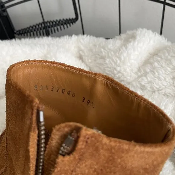 Authentic Saint Laurent Brown Suede Leather Harness Pointed Ankle Boots
