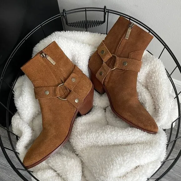 Authentic Saint Laurent Brown Suede Leather Harness Pointed Ankle Boots