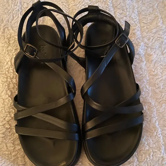Ba&amp;Sh Chana Leather Black Sandals Size 38 worn once or twice perfect condition