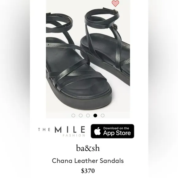 Ba&amp;Sh Chana Leather Black Sandals Size 38 worn once or twice perfect condition