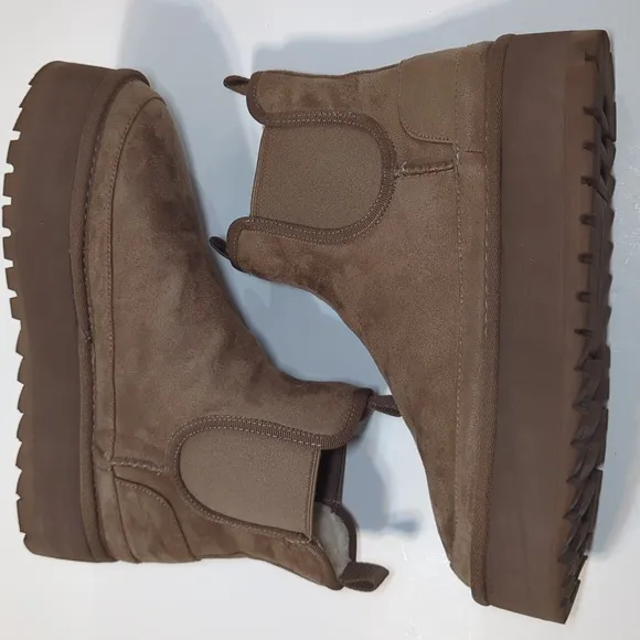 Bacia Slip On Fur Lined Faux Suede Ankle Platform Boots Size 9