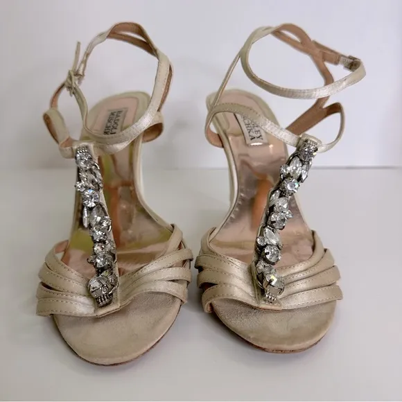 Badgley Mischka Kole TStrap Jewel Embellished Wedge Sandals Gold Metallic