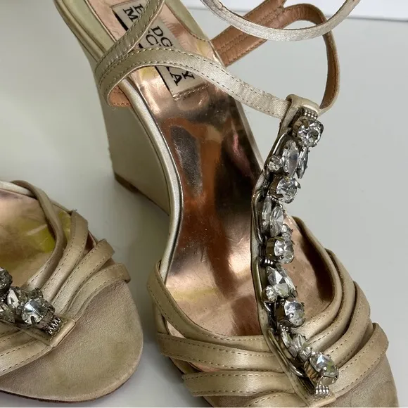Badgley Mischka Kole TStrap Jewel Embellished Wedge Sandals Gold Metallic