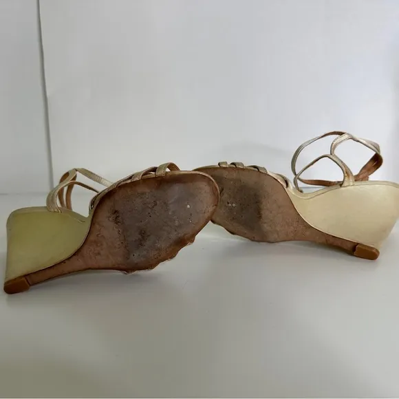 Badgley Mischka Kole TStrap Jewel Embellished Wedge Sandals Gold Metallic