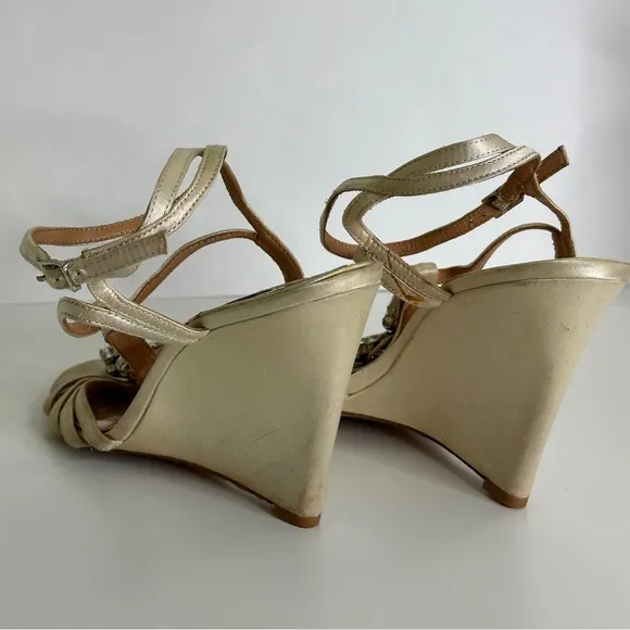 Badgley Mischka Kole TStrap Jewel Embellished Wedge Sandals Gold Metallic