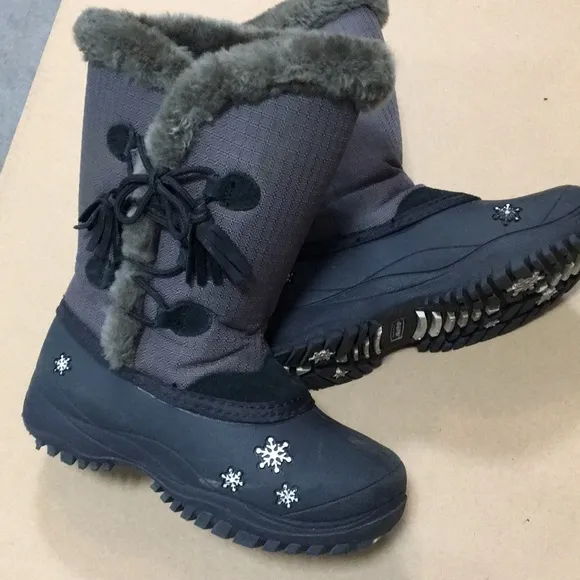 Baffin Cadee Youth Snowflake Design snow winter Boots side tarsels size 12