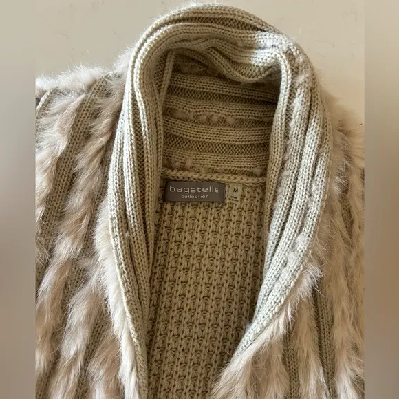 BAGATELLE COLLECTION FUR VEST (M); tan / light brown, knit with rabbit fur