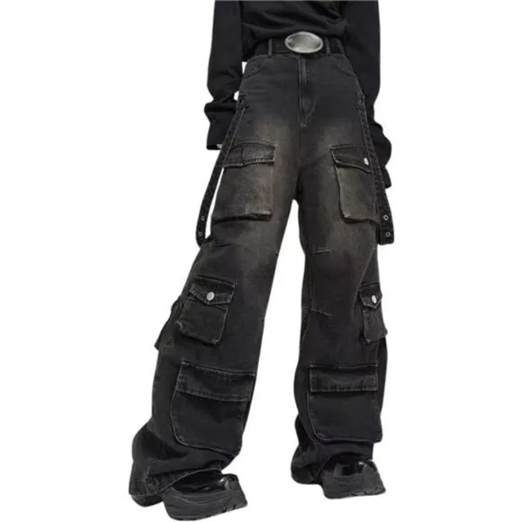 Baggy Cargo Pants Wide Leg Jeans Y2k Hip Hop High Waisted Pants