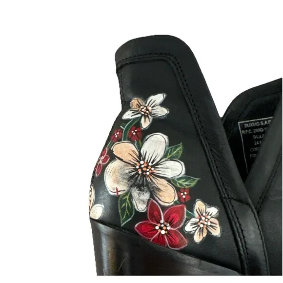 Bala Di Gala Black Leather Floral Flower Booties Boots Women’s Size 7 Mexico