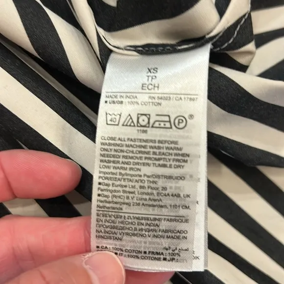 Banana Republic NWOT Poplin LanternSleeve Swing Mini Dress Black/White Stripe XS