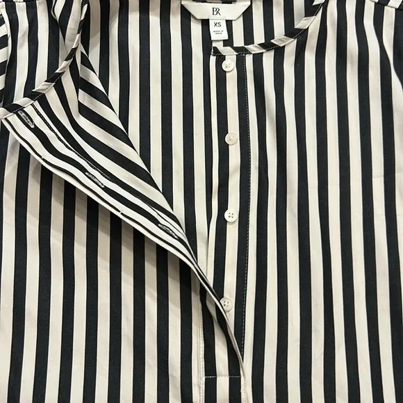 Banana Republic NWOT Poplin LanternSleeve Swing Mini Dress Black/White Stripe XS