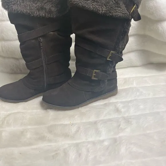 Bare Traps leather suede Brown knee high boots with faux fur lining size7.5M