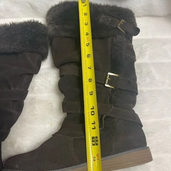 Bare Traps leather suede Brown knee high boots with faux fur lining size7.5M