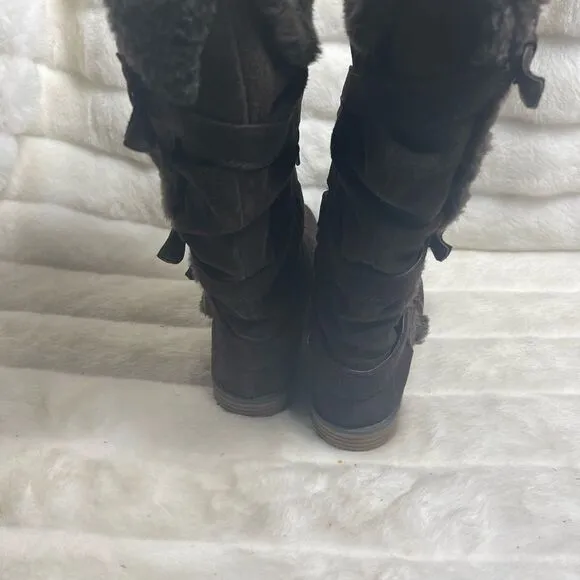 Bare Traps leather suede Brown knee high boots with faux fur lining size7.5M