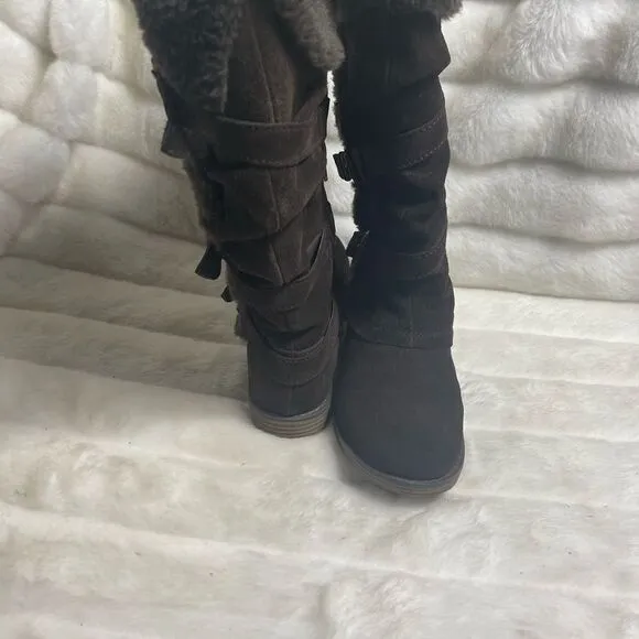 Bare Traps leather suede Brown knee high boots with faux fur lining size7.5M