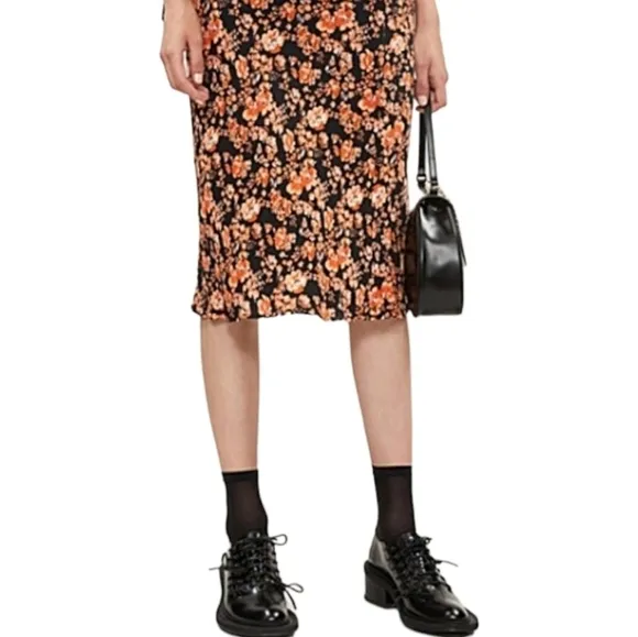 Baum und Pferdgarten Sanne Floral Midi Skirt, Size 10, Black | Orange, NWT