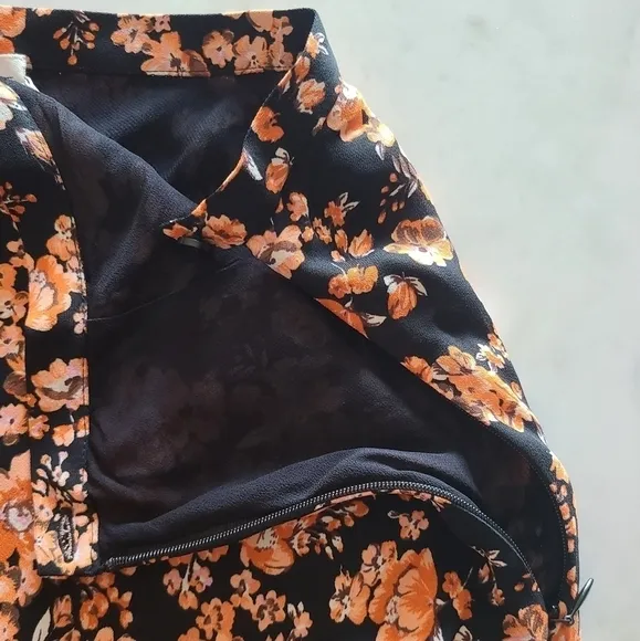 Baum und Pferdgarten Sanne Floral Midi Skirt, Size 10, Black | Orange, NWT